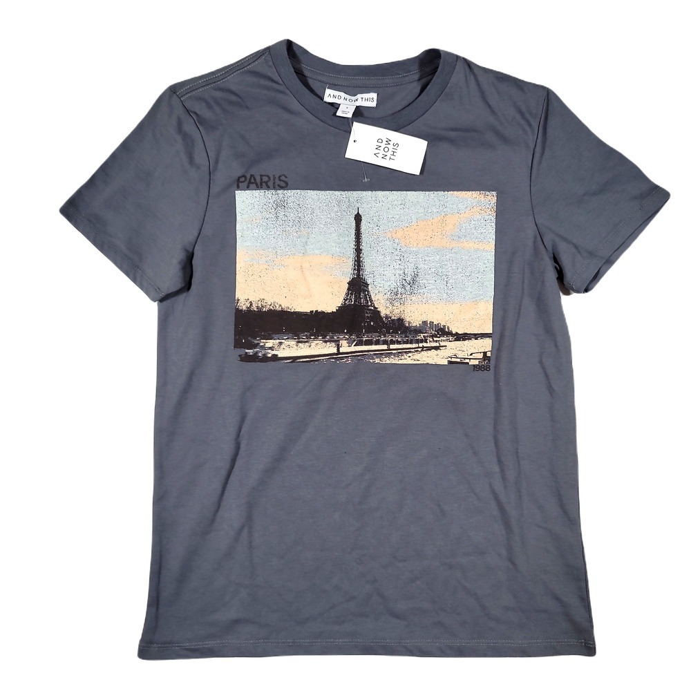 And Now This Paris Graphic T-Shirt Mens‎ Small Effiel Tower Charcoal Grey